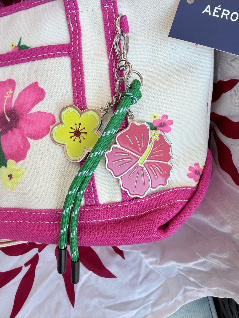 Aéropostale pink hibiscus flower canvas tote - Hawaiian Vibe - NWT - Picture 6 of 16